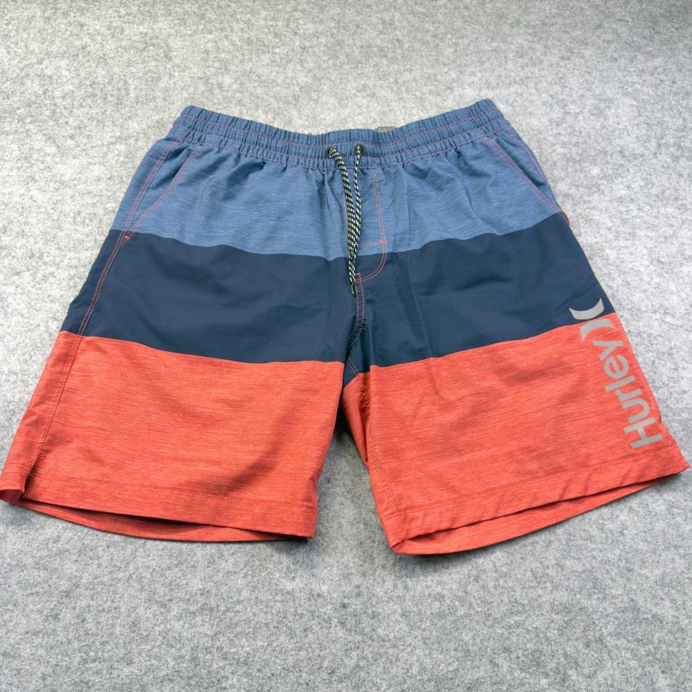 Hurley Board Shorts Men Large Blue Orange Colorblock Excellent Swim Trunks